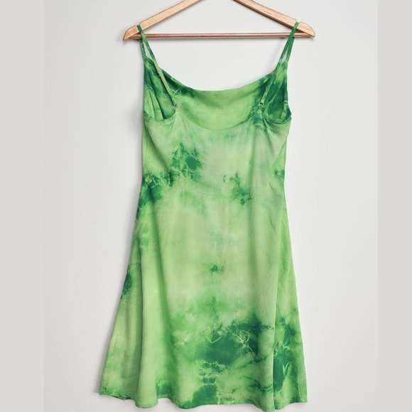NWT Lulu's Seeking Sunshine Green Tie-Dye Cowl Neck Mini Slip Dress Size L - Picture 4 of 5
